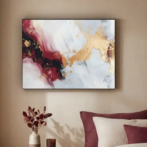 Rood - Abstract - Goud - Modern Textielframe zwart klein -sfeer1