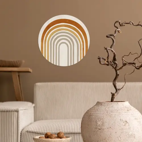 Minimalistisch - Boog - Lijnen - Beige Wandcirkel behangsticker klein -sfeer1
