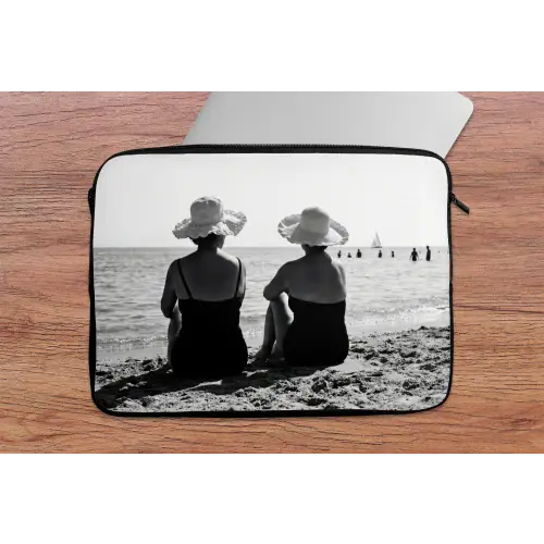 Vrouwen - Zonnehoed - Strand - Zwart - Wit laptophoes neopreen klein -tafel
