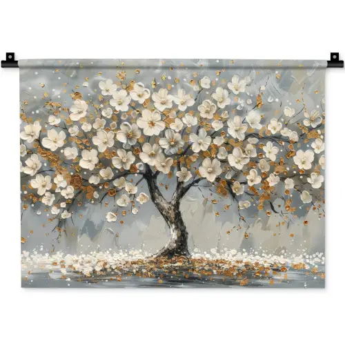 Boom - Bloemen - Wit - Natuur - Kunst Wandkleed katoen klein -zz3d