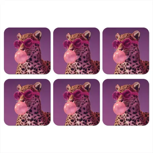 Panter - Zonnebril - Kauwgombel - Roze onderzetter kurk middel -3d