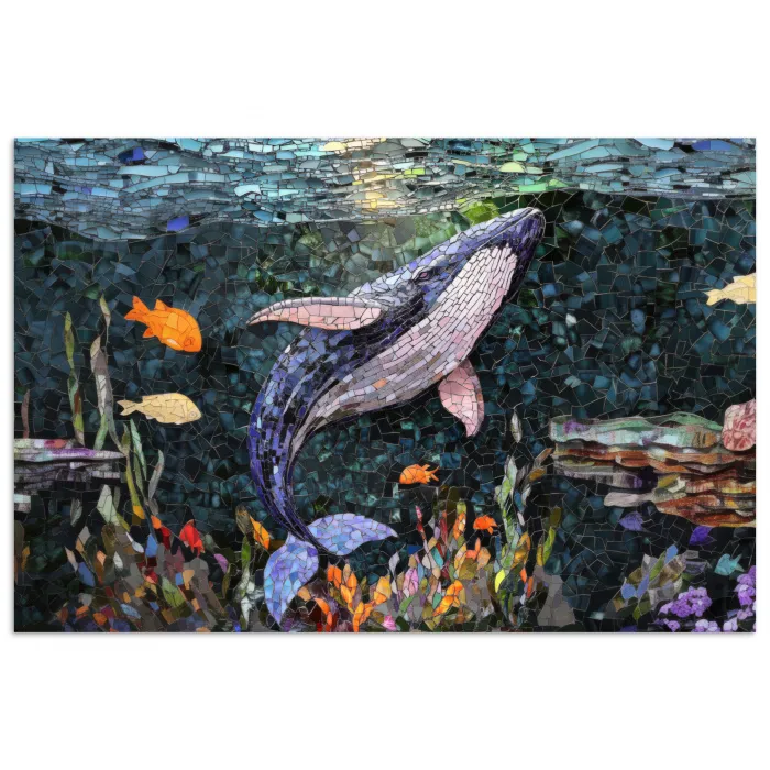 Mozaïek - Walvis - Koraal - Water poster papier klein -3d