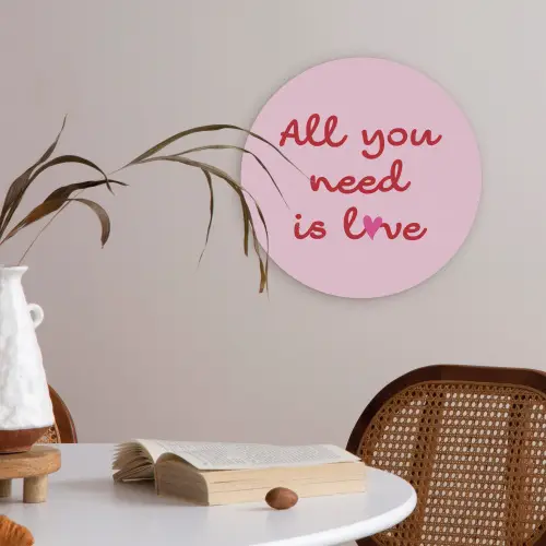 Tekst - Roze - Love - Hart Akoestische PET Vilt - Rond klein -sfeer3