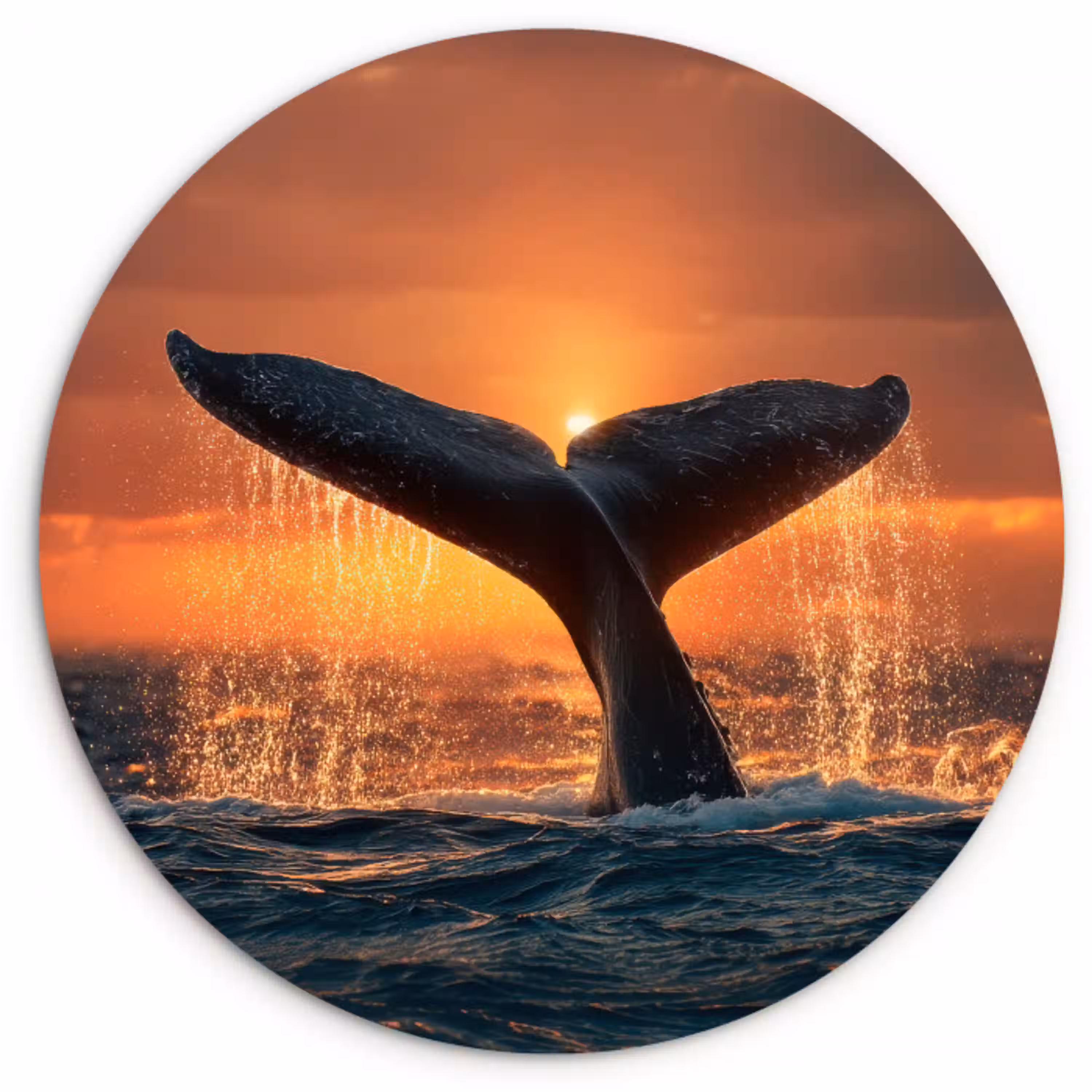 Walvis staart - Water - Zonsondergang Wandcirkel kunststof plaat 5mm dik klein -3d