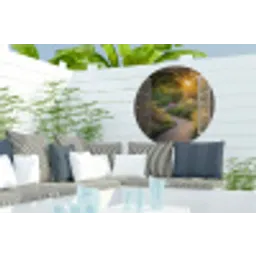 Doorkijk - Bloemen - Natuur - Zon - Pad Wandcirkel tuinposter met ringen klein -buiten2