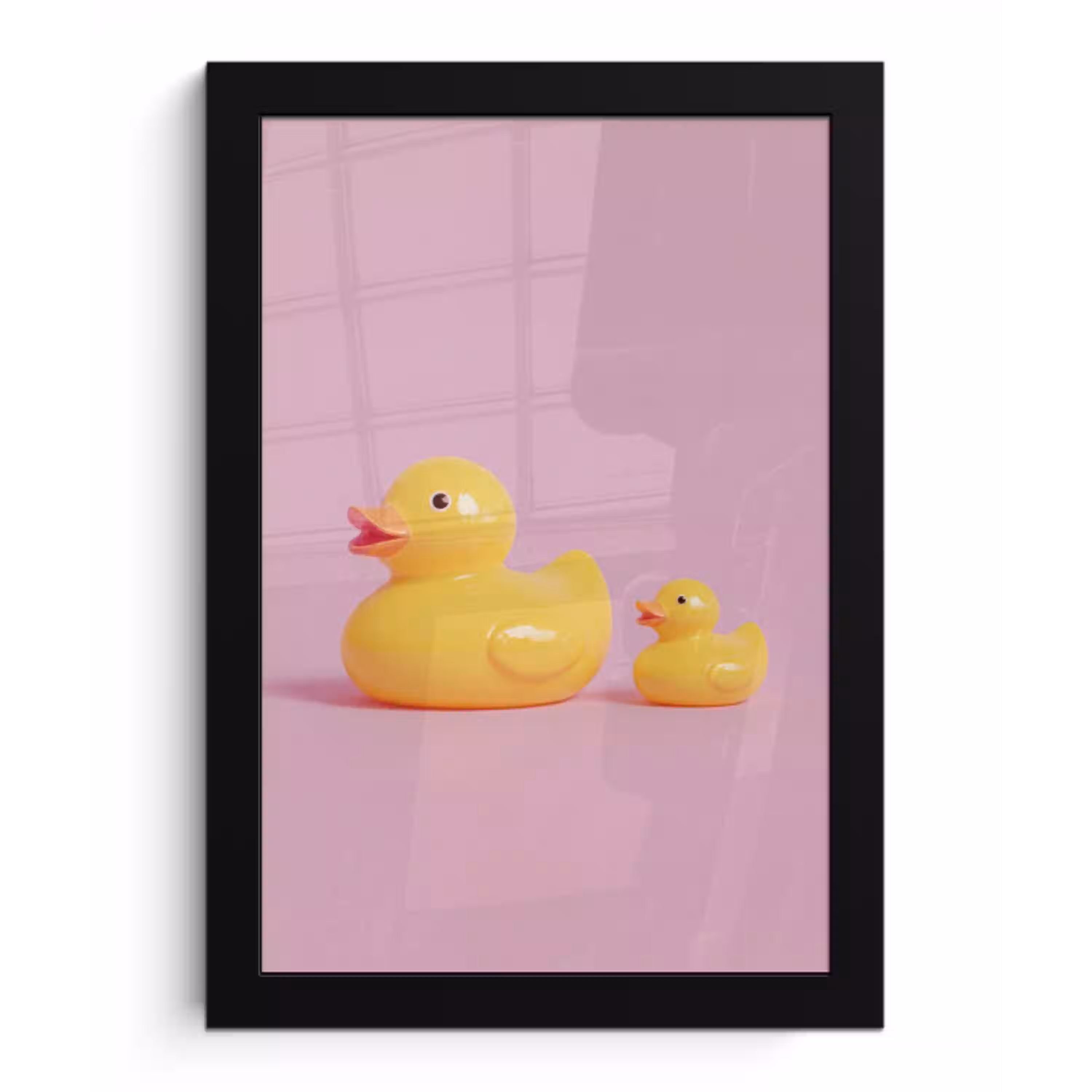 Eendjes - Vrolijk - Roze fotolijst zwart zonder passe partout klein -3d