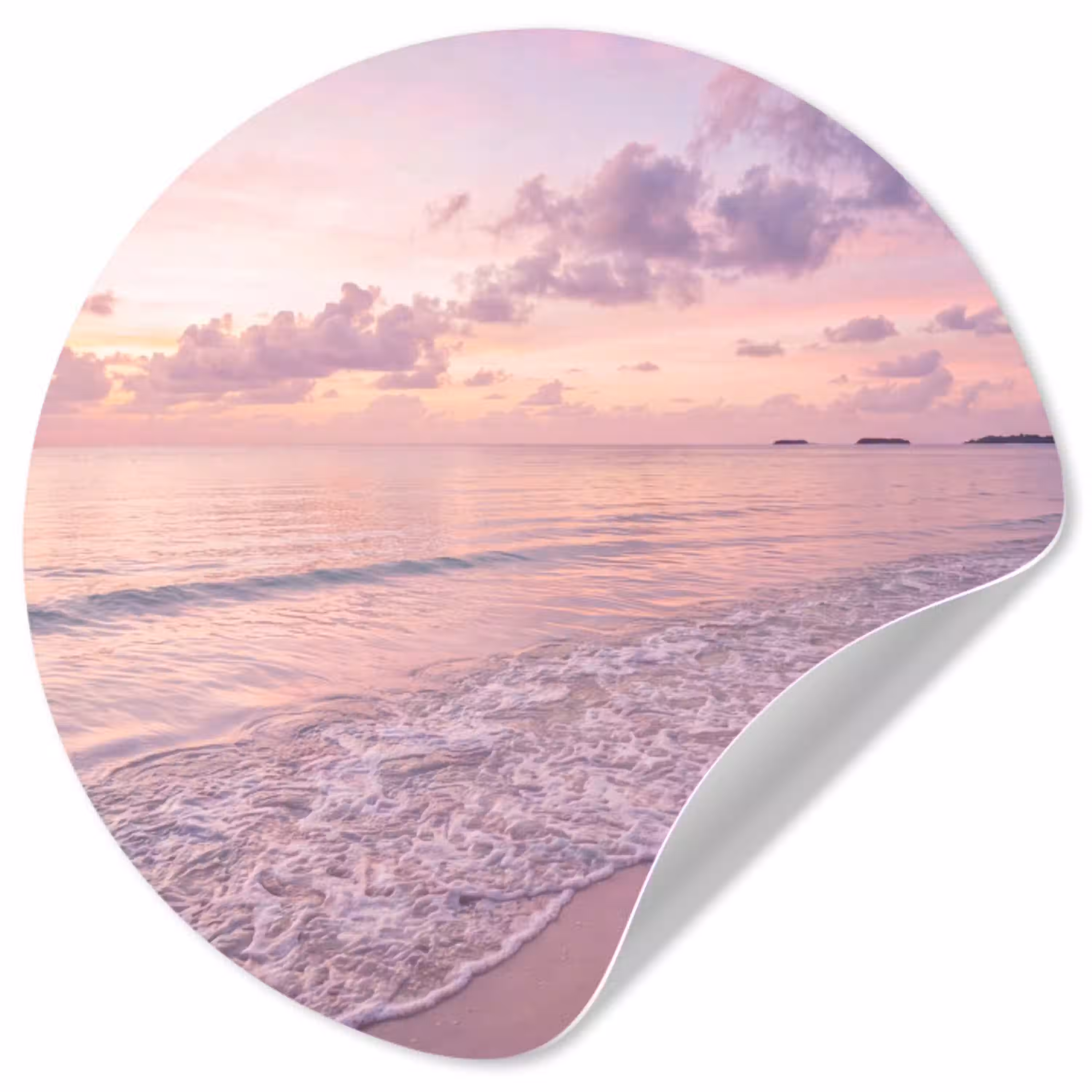 Strand - Zonsondergang - Natuur - Minimalistisch - Roze Wandcirkel behangsticker klein -3d
