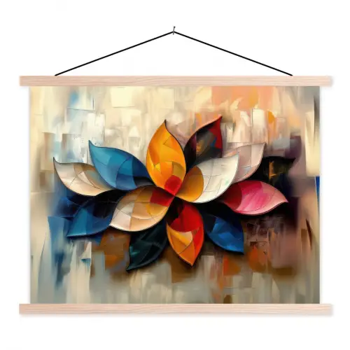 Bloem - Abstract - Kleurrijk - Bladeren textielposter latten blank klein -3d