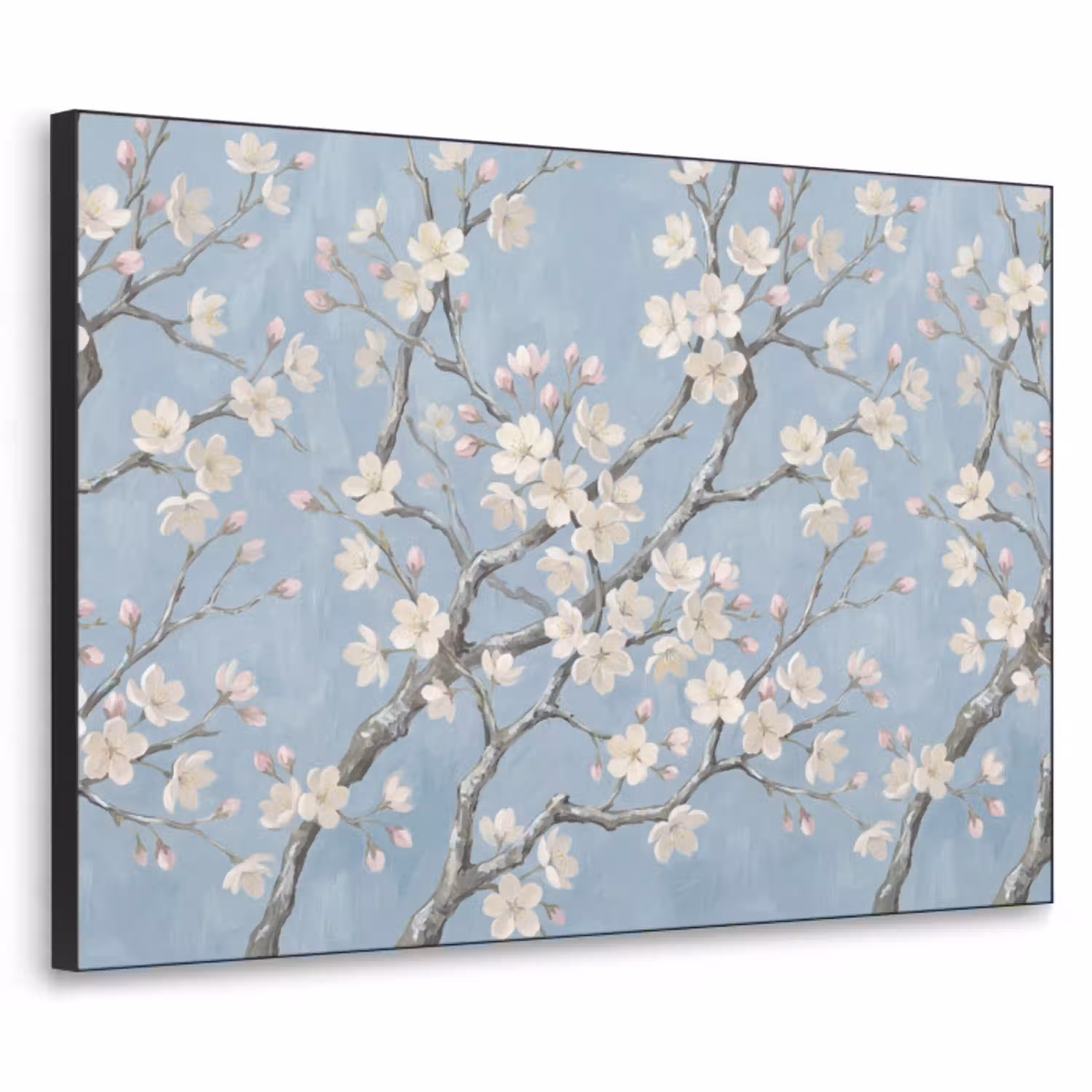 Takken - Kersenbloesem - Blauw Textielframe zwart klein -3d