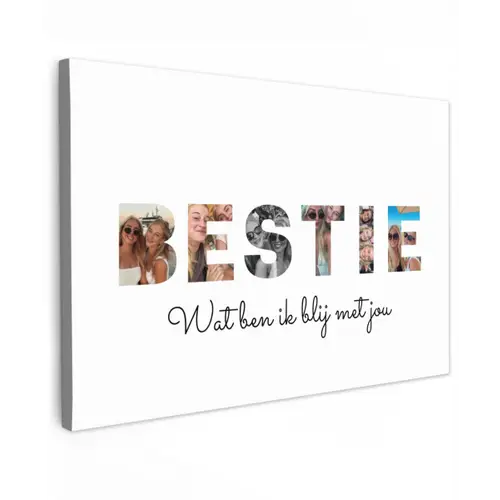 Bestie - Lettercollage Tuinposter op houten frame 2 cm dik klein -3d