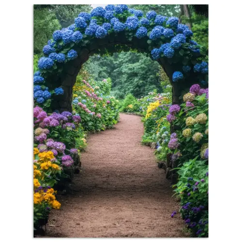 Doorkijk - Bloemen - Hortensia - Pad poster papier klein -3d