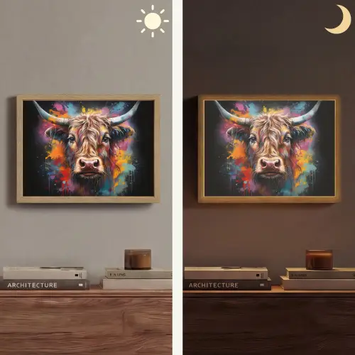 Graffiti - Schotse hooglander - Zwart - Koe Light Box met batterij (Wandlamp) middel -sfeer3