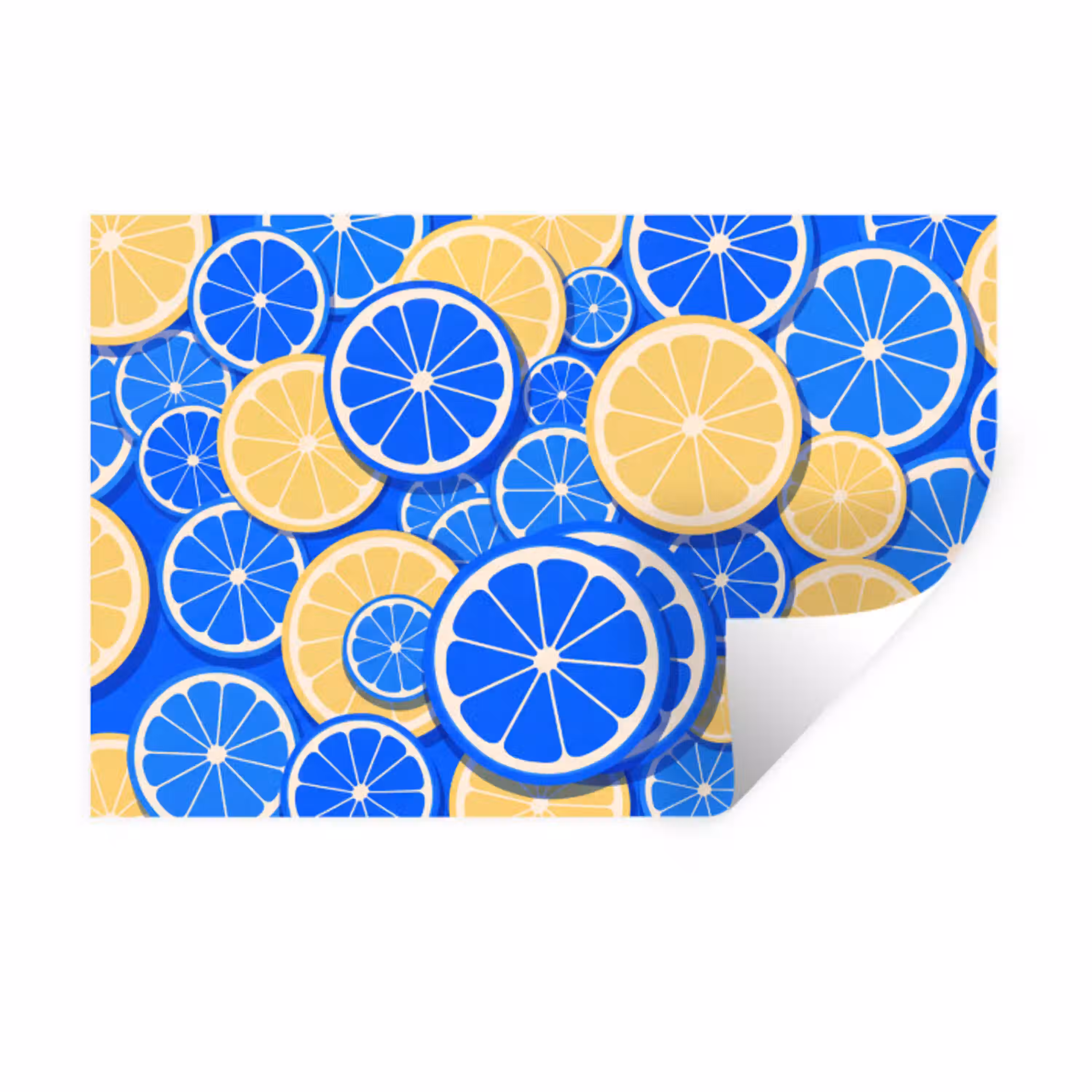Fruit - Schijven - Patroon - Modern - Blauw - Geel Muursticker klein -3d