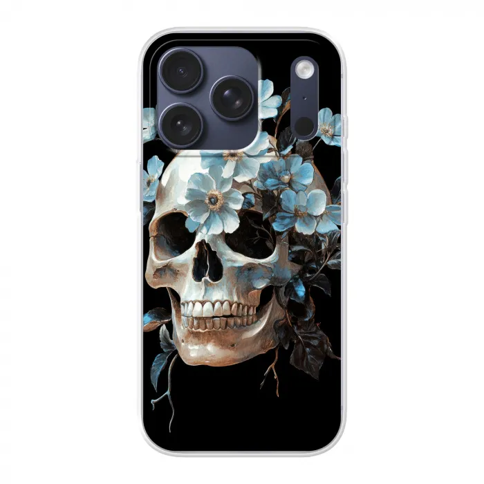 Schedel - Blauw - Bloemen - Bladeren Telefoonhoesje iPhone 17 Pro klein -3d