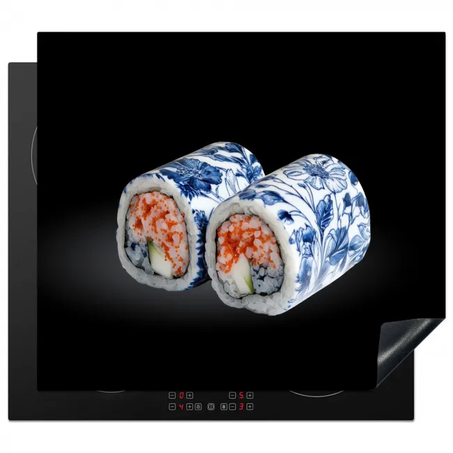 Sushi - Delfts blauw - Rijst - Vis - Elegant Inductie beschermer vinyl 3mm middel -3d