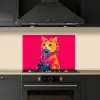 Kat - Kimono - Bloemen - Roze keuken achterwand spatscherm klein -sfeer1