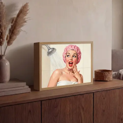 Vrouw - Douche - Roze Light Box met batterij (Wandlamp) middel -sfeer2