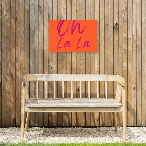Oh la la - Oranje - Roze - Grafisch Tuinposter op houten frame 2 cm dik klein -sfeer4