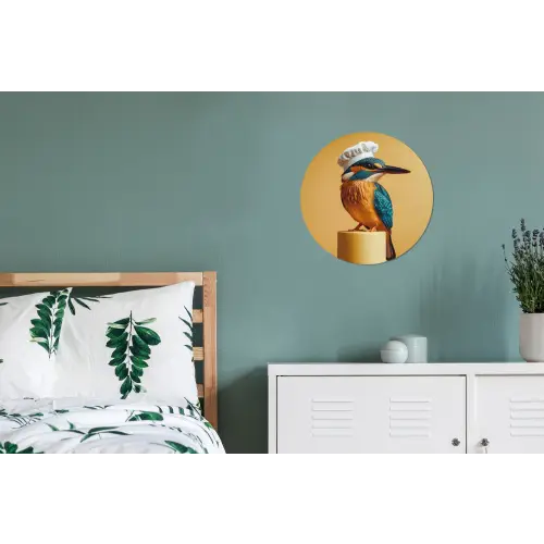 Ijsvogel - Pilaar - Koksmuts - Vogel Wandcirkel aluminium klein -slaapkamer