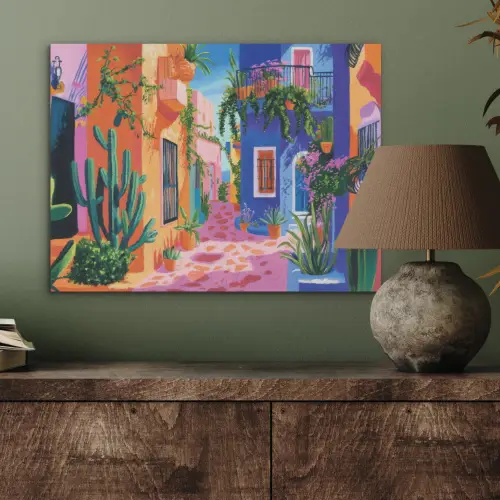 Geel - Blauw - Oranje - Huis PET vilt klein -sfeer2