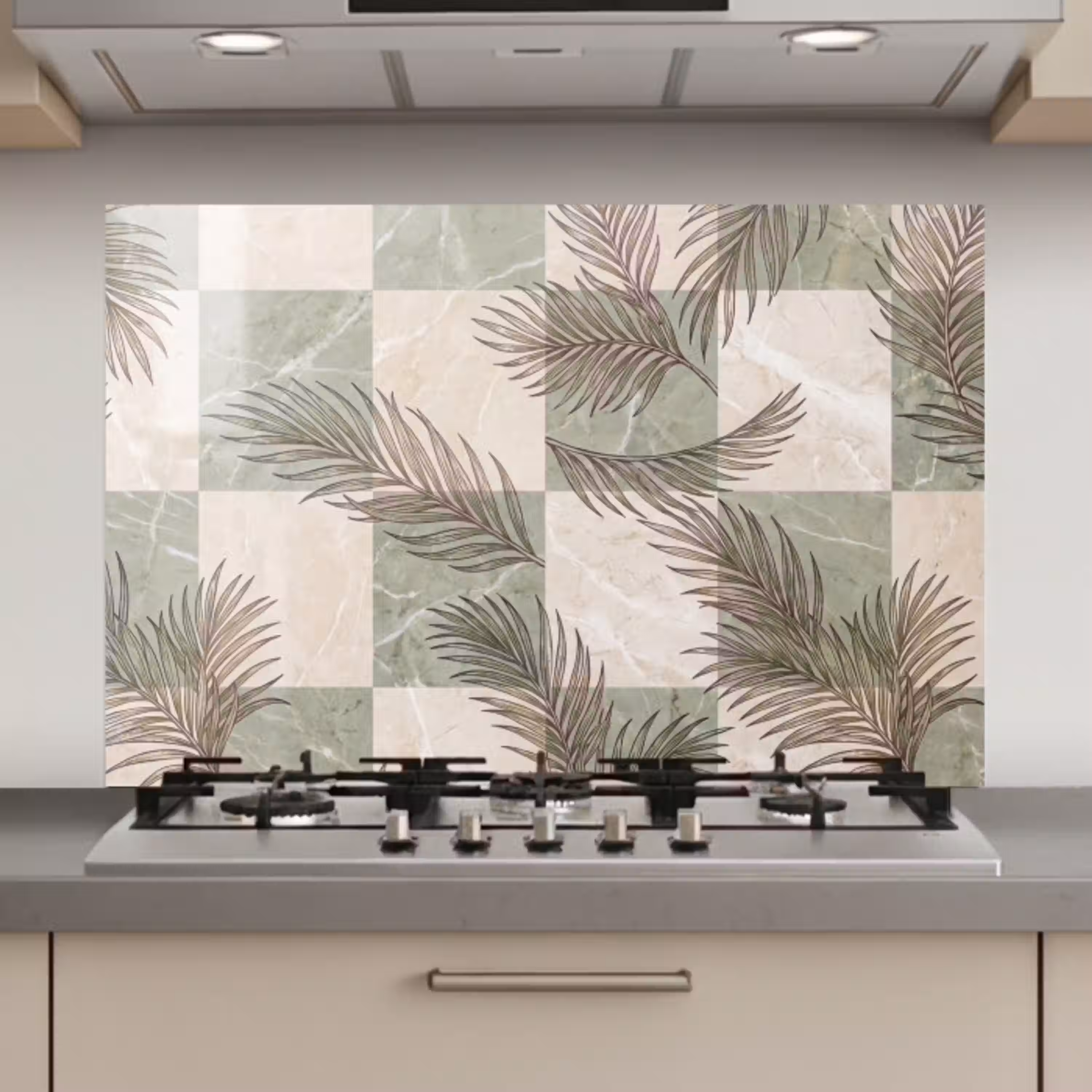 Planten - Bladeren - Marmer - Modern - Groen keuken achterwand spatscherm klein -3d_website