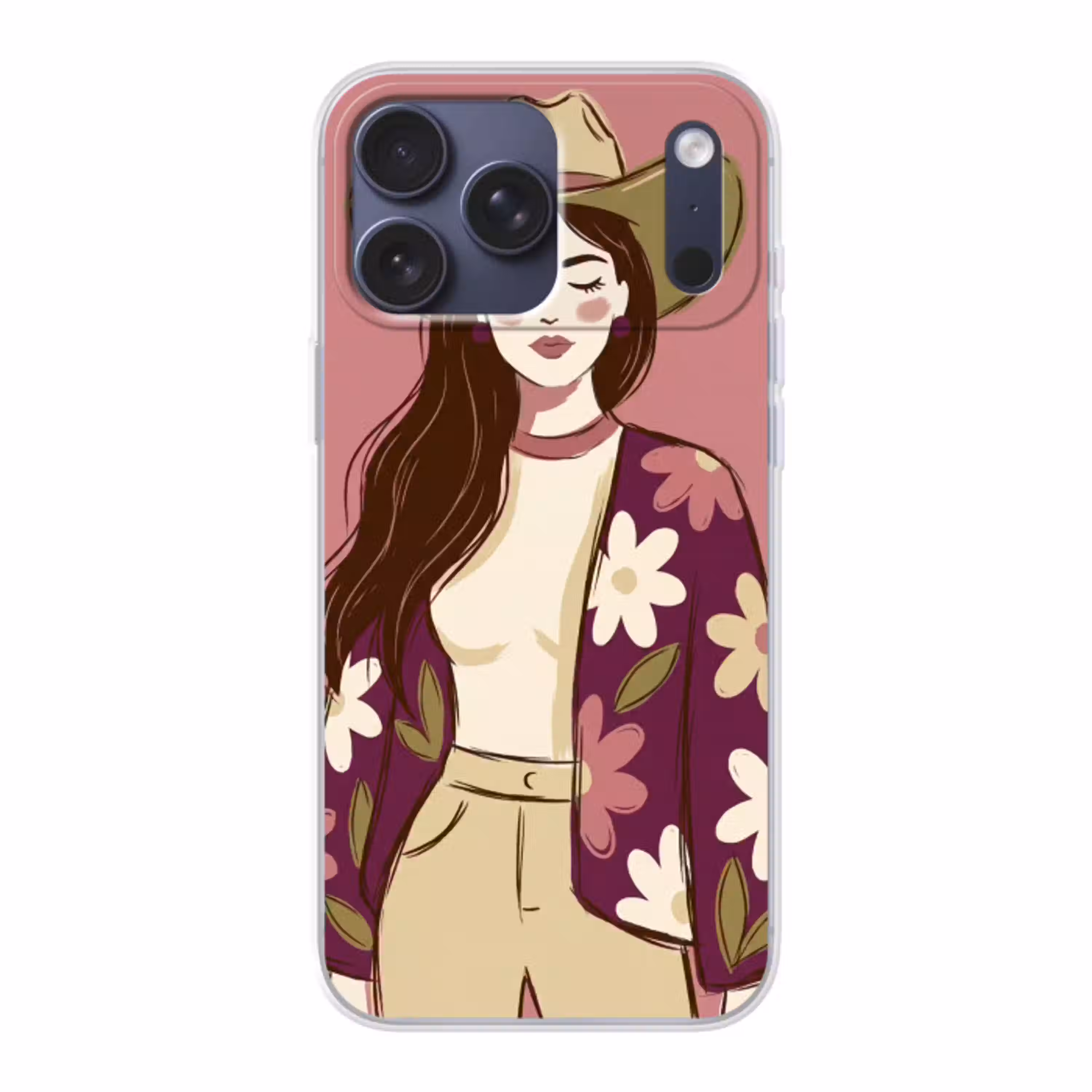 Vrouw - Hoed - Portret - Illustratie - Roze Telefoonhoesje iPhone 17 Pro Max klein -3d