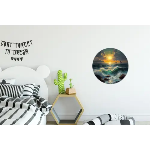 Zee - Zon - Golven - Rotsen Wandcirkel aluminium klein -kinderkamer