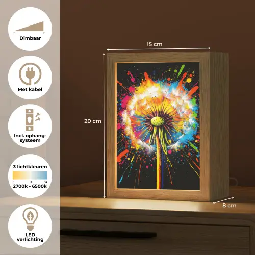 Paardenbloem - Graffiti - Kleurrijk - Bloemen - Natuur Light Box met kabel (Tafellamp) klein -USP_NL