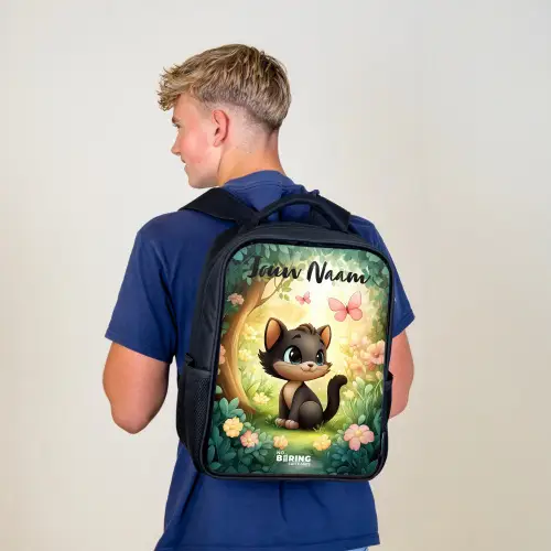 Kat - Vlinder - Bloemen Rugzak - Zwart middel -sfeer8