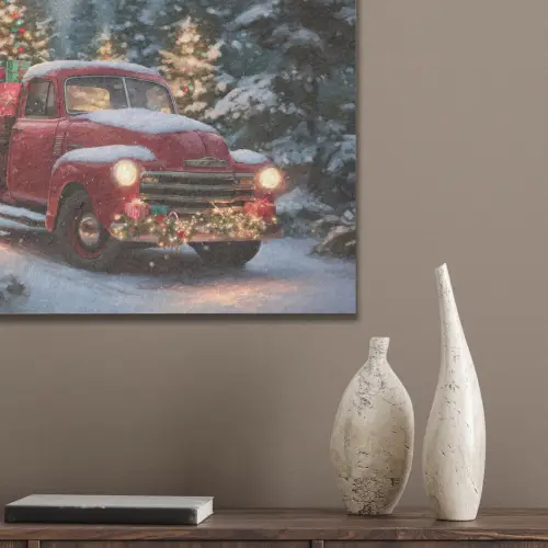 Kersttruck - Sneeuwbos - Rood PET vilt klein -sfeer6_closeup