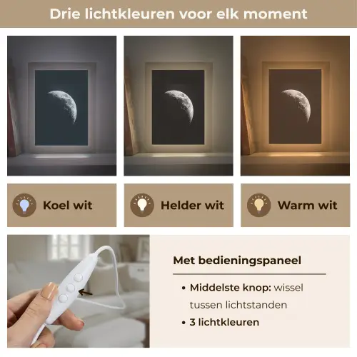 Maan - Hemel - Zwart - Schaduw Light Box met kabel (Tafellamp) klein -USP_lichtkleurNL