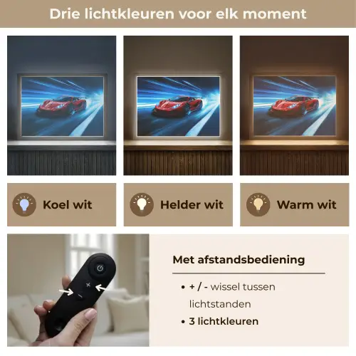 Rode raceauto - Blauw - Futuristisch Light Box met batterij (Wandlamp kind) middel -USP_lichtkleurNL