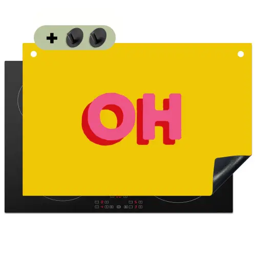 Geel - Roze - Oh - 3D Inductie beschemer met haakjes klein -3d