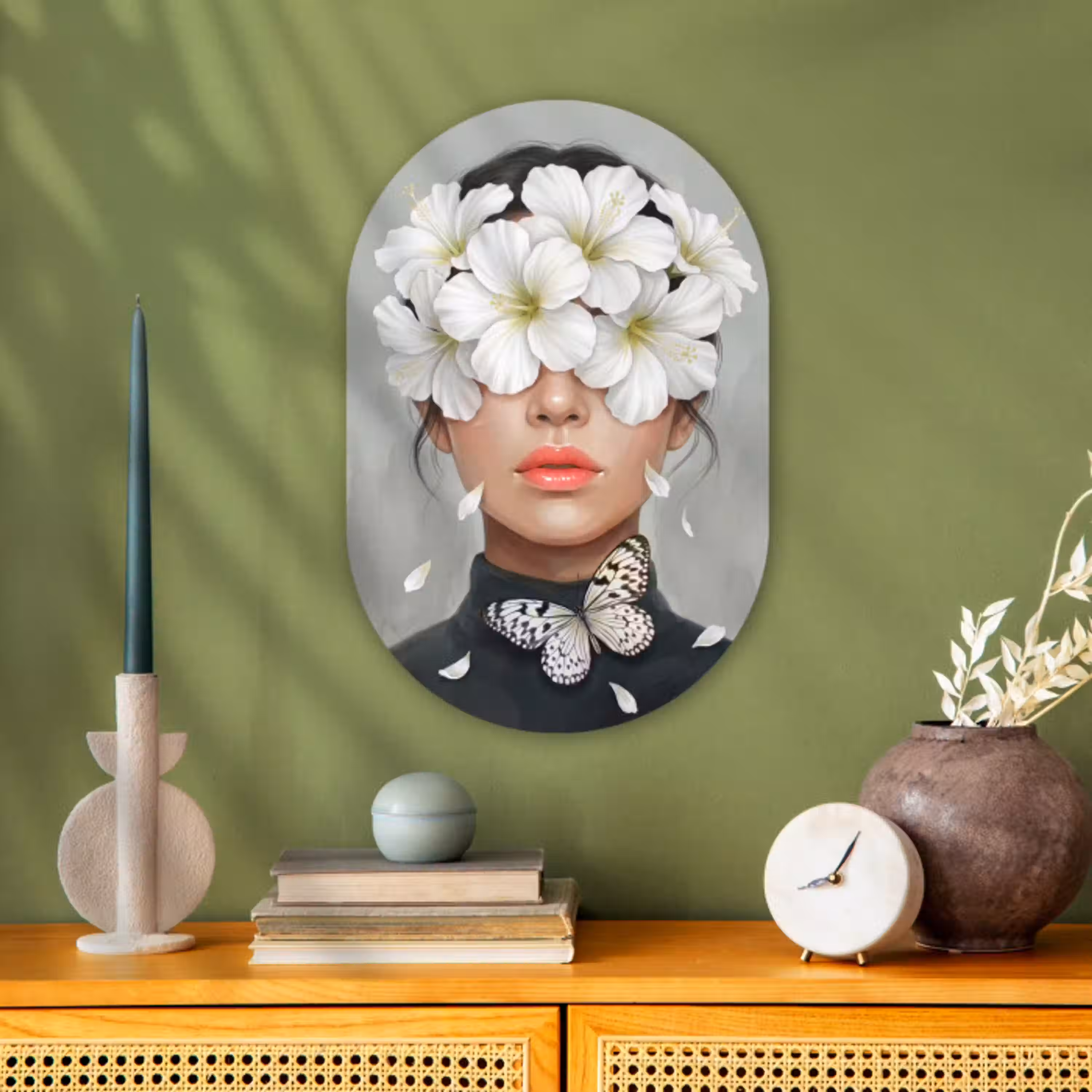 Lelies - Portret - Wit Wandcirkel Ovaal Forex klein -sfeer2
