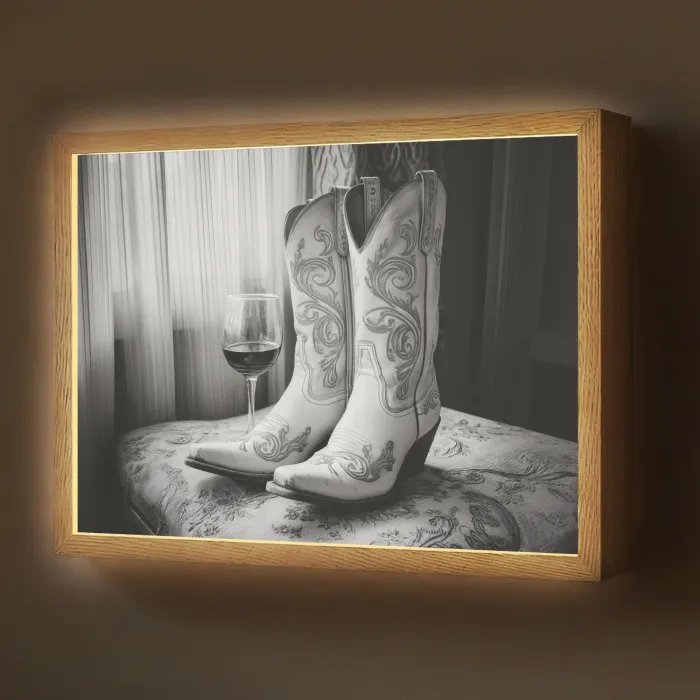 Wijn - Cowboylaarzen - Raamlicht - Wit Light Box met batterij (Wandlamp) middel -z3d_website