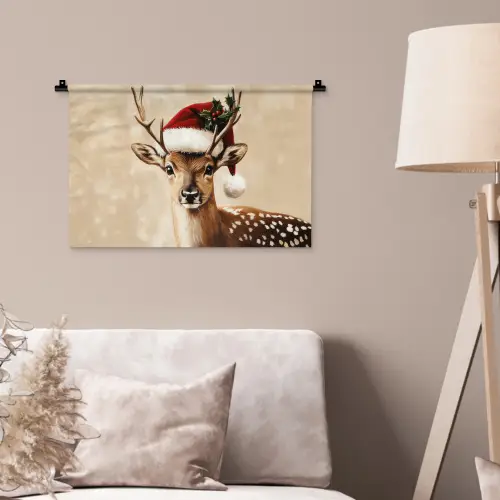 Kerst - Hert - Gewei - Rood Wandkleed katoen klein -sfeer4