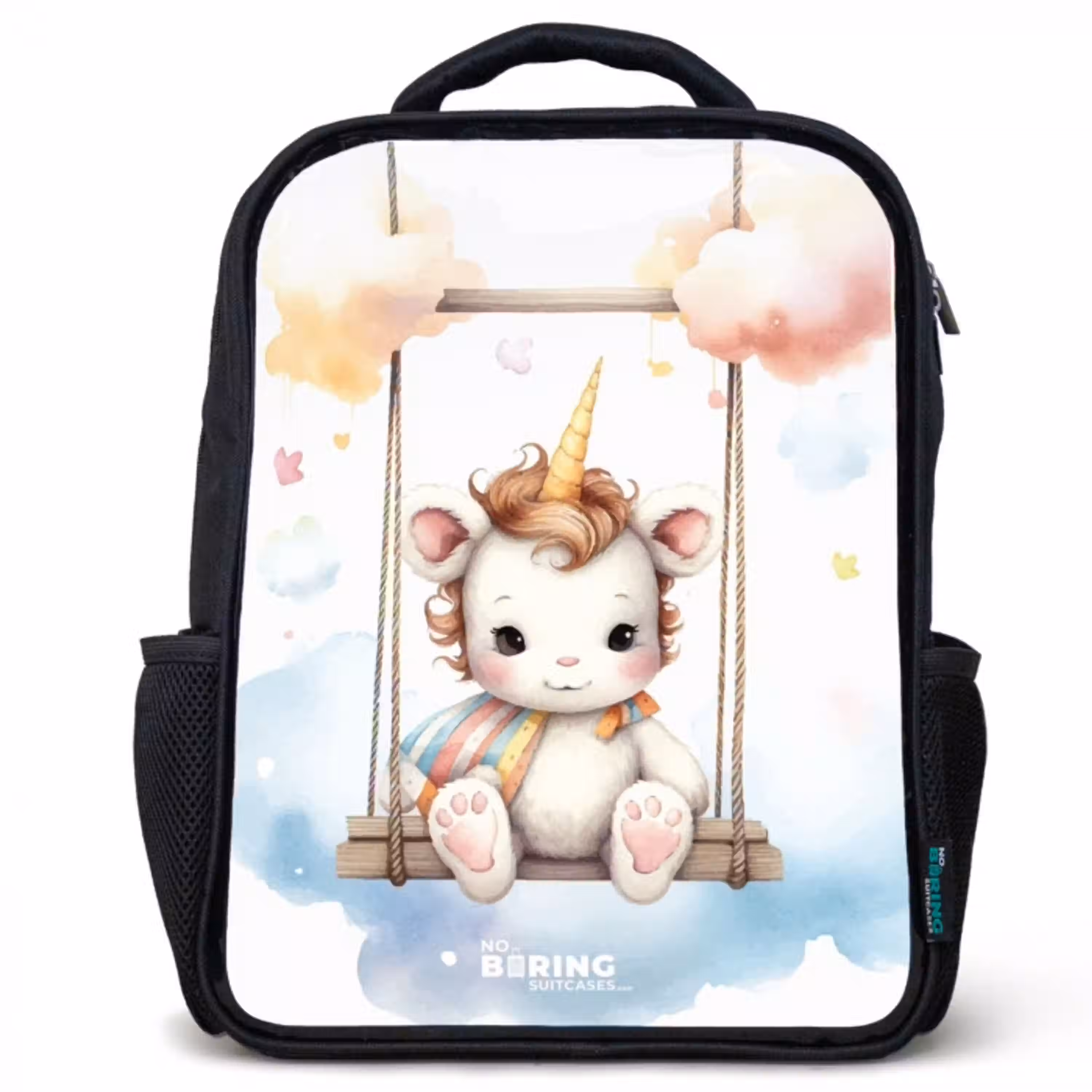 Schommelende baby eenhoorn Rugzak - Zwart middel -3d