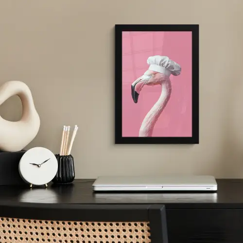 Flamingo - Roze - Koksmuts - Vogel fotolijst zwart zonder passe partout klein -sfeer1