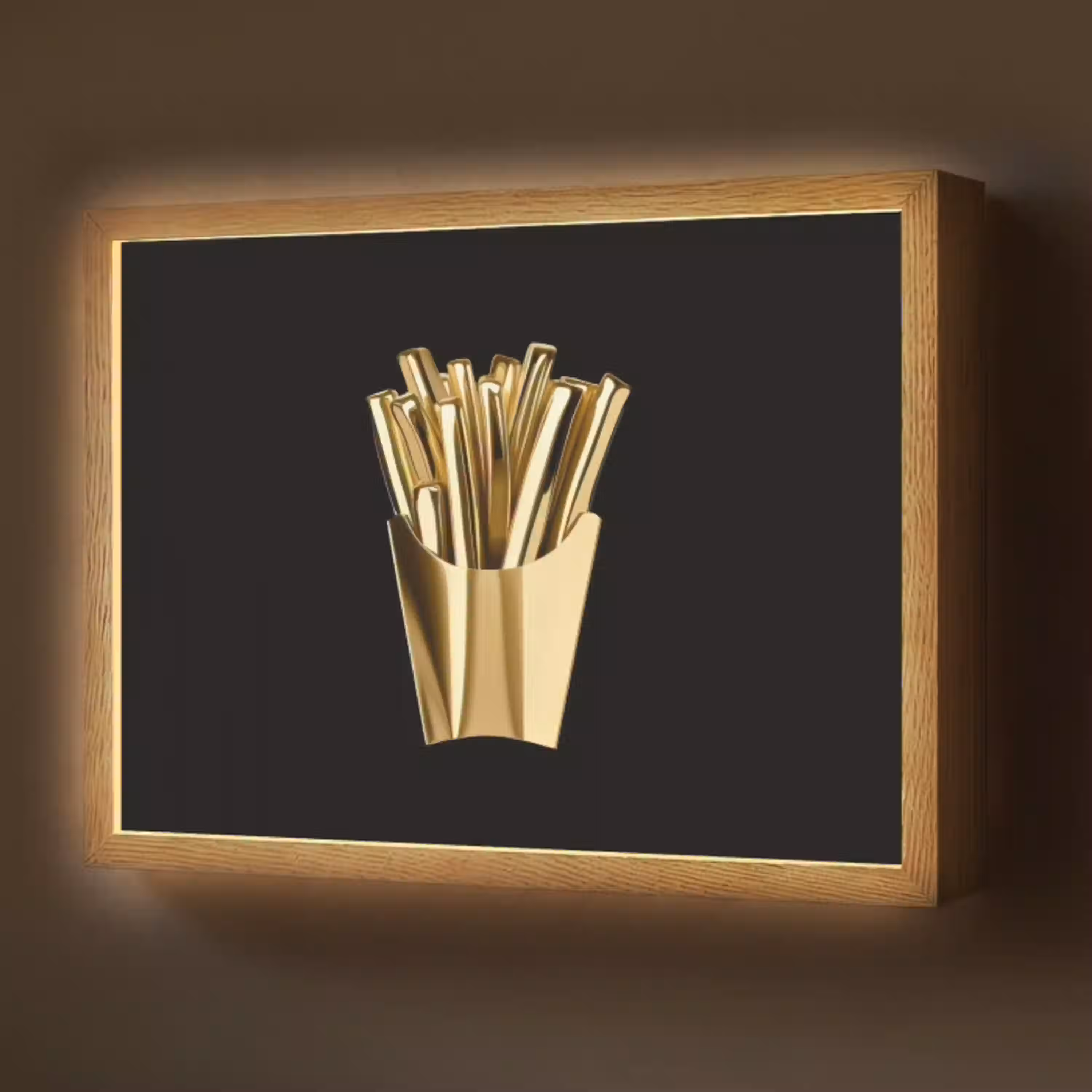 Friet - Goud - Chrome - Eten Light Box met batterij (Wandlamp) middel -z3d_website