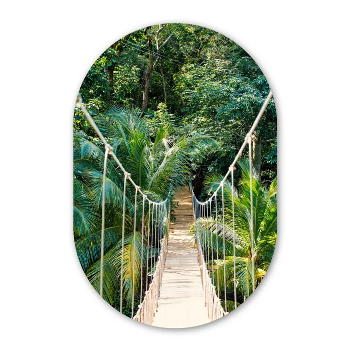Jungle - Palmboom - Brug - Natuur - Planten Wandcirkel Ovaal Forex klein -3d