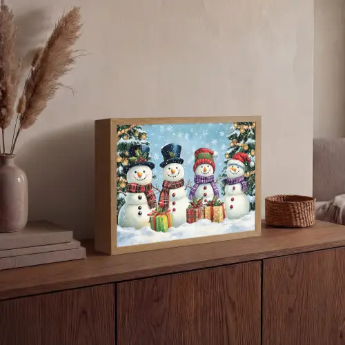 Vrolijk -  Sneeuw - Kleurrijk Light Box met batterij (Wandlamp) middel -sfeer2
