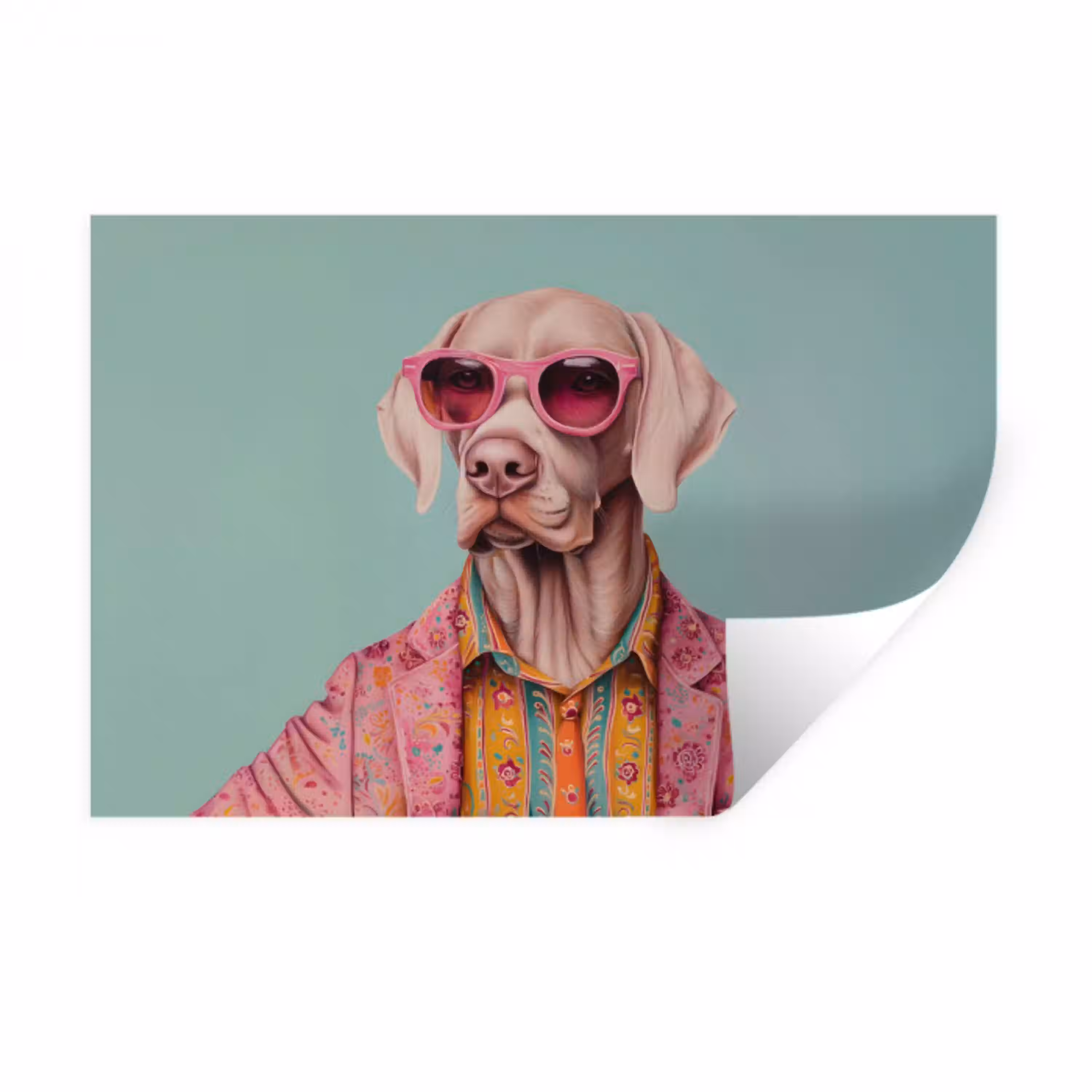 Hond - Overhemd - Bloemen - Bril Muursticker klein -3d