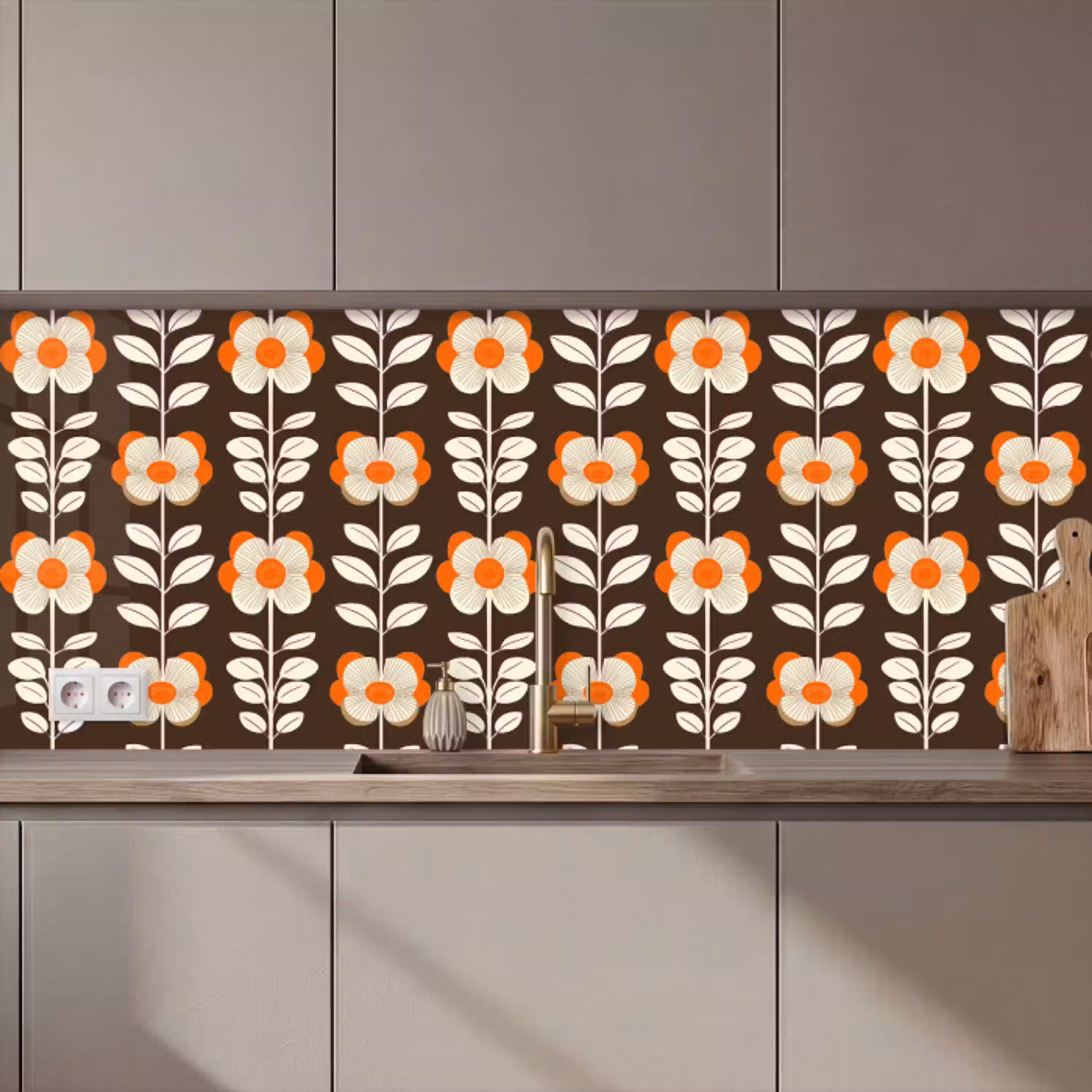 Bloemen - Retro - Bruin keuken achterwand 2 middel 871 zz_3dshopping