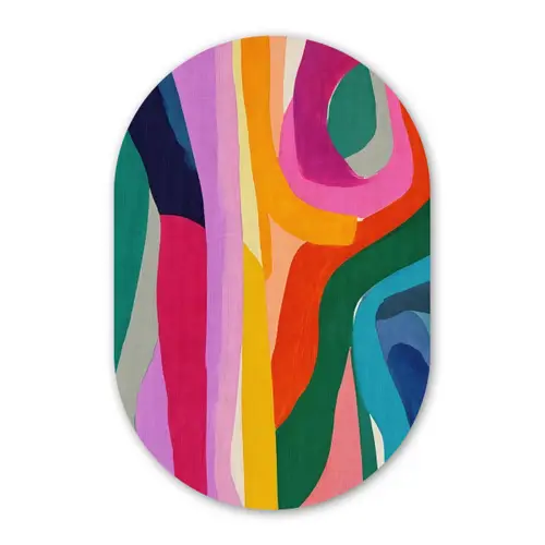 Abstract - Kleurrijk - Golven - Lijnen Wandcirkel Ovaal Glas middel -3d
