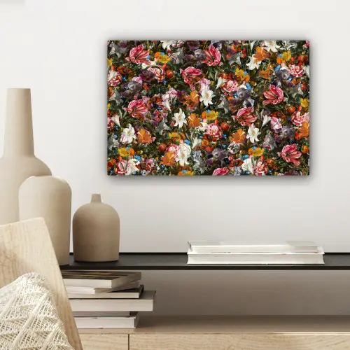 Bloemen - Vlinder - Design - Kunst - Abstract - Schilderij - Oude meesters canvas 2cm klein -sfeer6