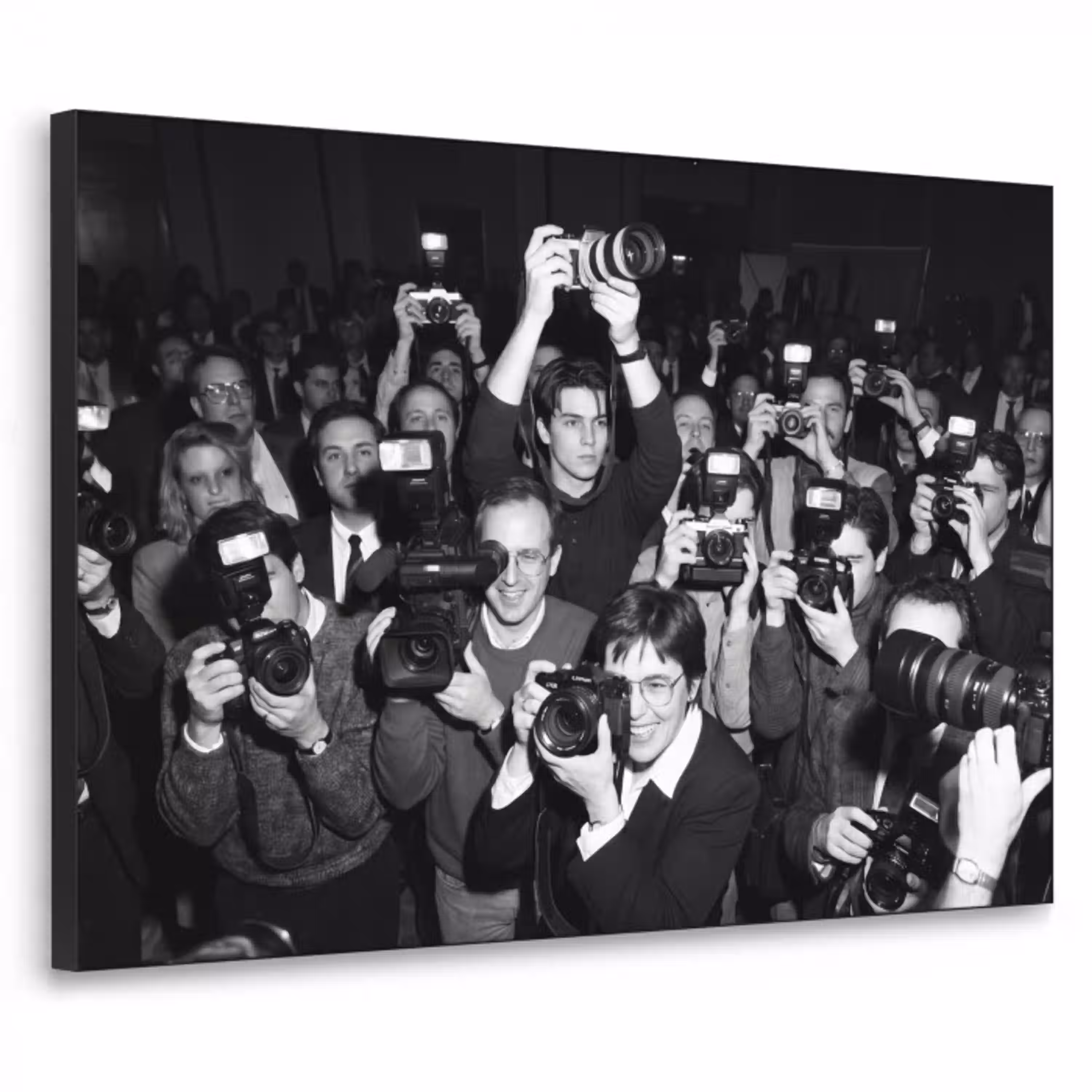 Fotografen - Menigte - Flitsers - Journalistiek Textielframe zwart klein -3d