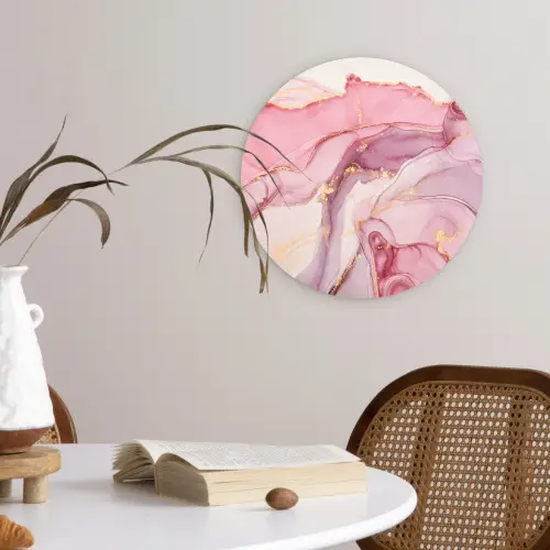 Goud - Marmer - Roze Wandcirkel kunststof plaat 5mm dik klein -sfeer4