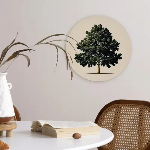 Eikenboom - Schaduw - Egaal Wandcirkel kunststof plaat 5mm dik klein -sfeer4
