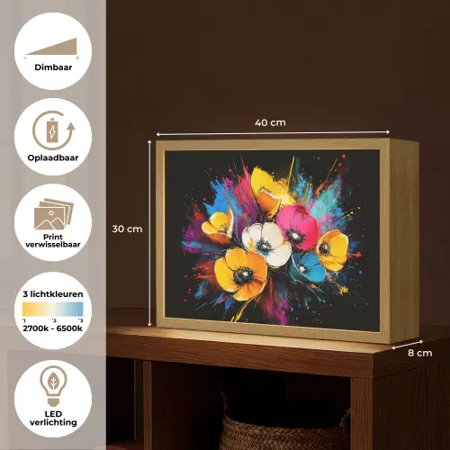 Bloemen - Kleurrijk - Graffiti - Modern - Boeket Light Box met batterij (Wandlamp) middel -USP_websiteoverzichtNL
