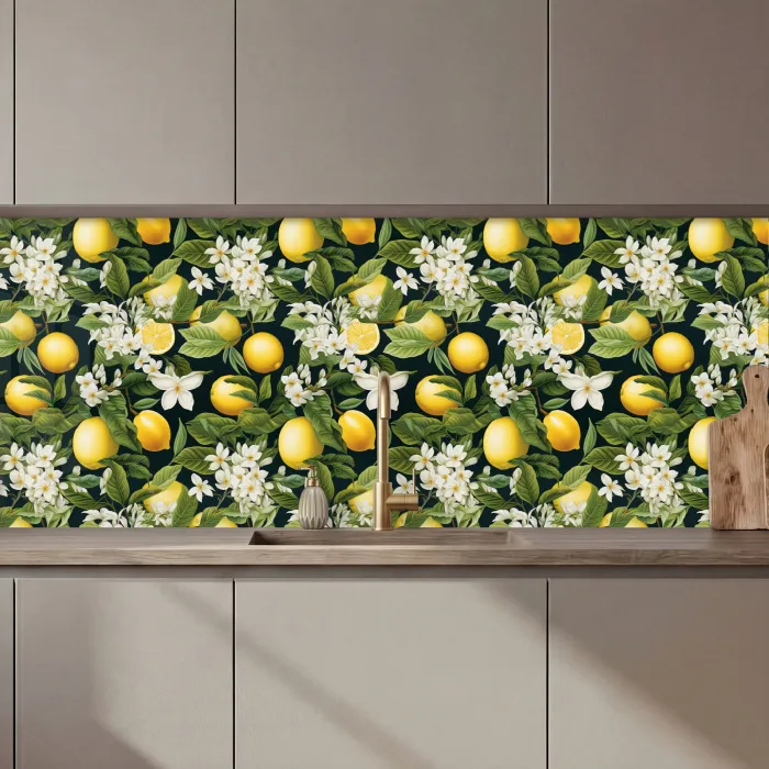 Hangende - Citroenen - Witte - Bloemetjes keuken achterwand 2 middel 871 zz_3dshopping
